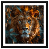 Close Up Majestic Lion Face Amidst Foliage thumbnail