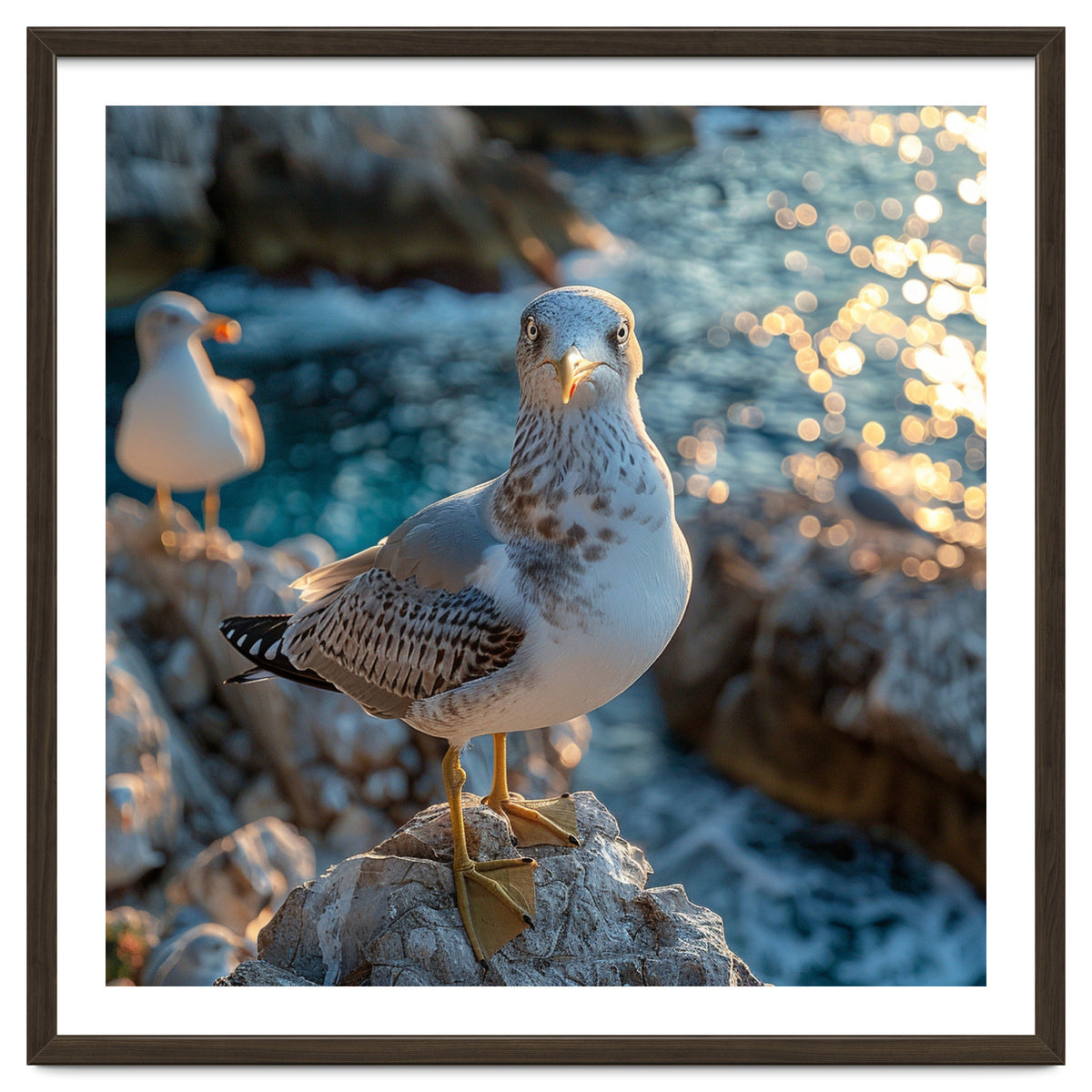 Seagull Standing On Rocks Near Water