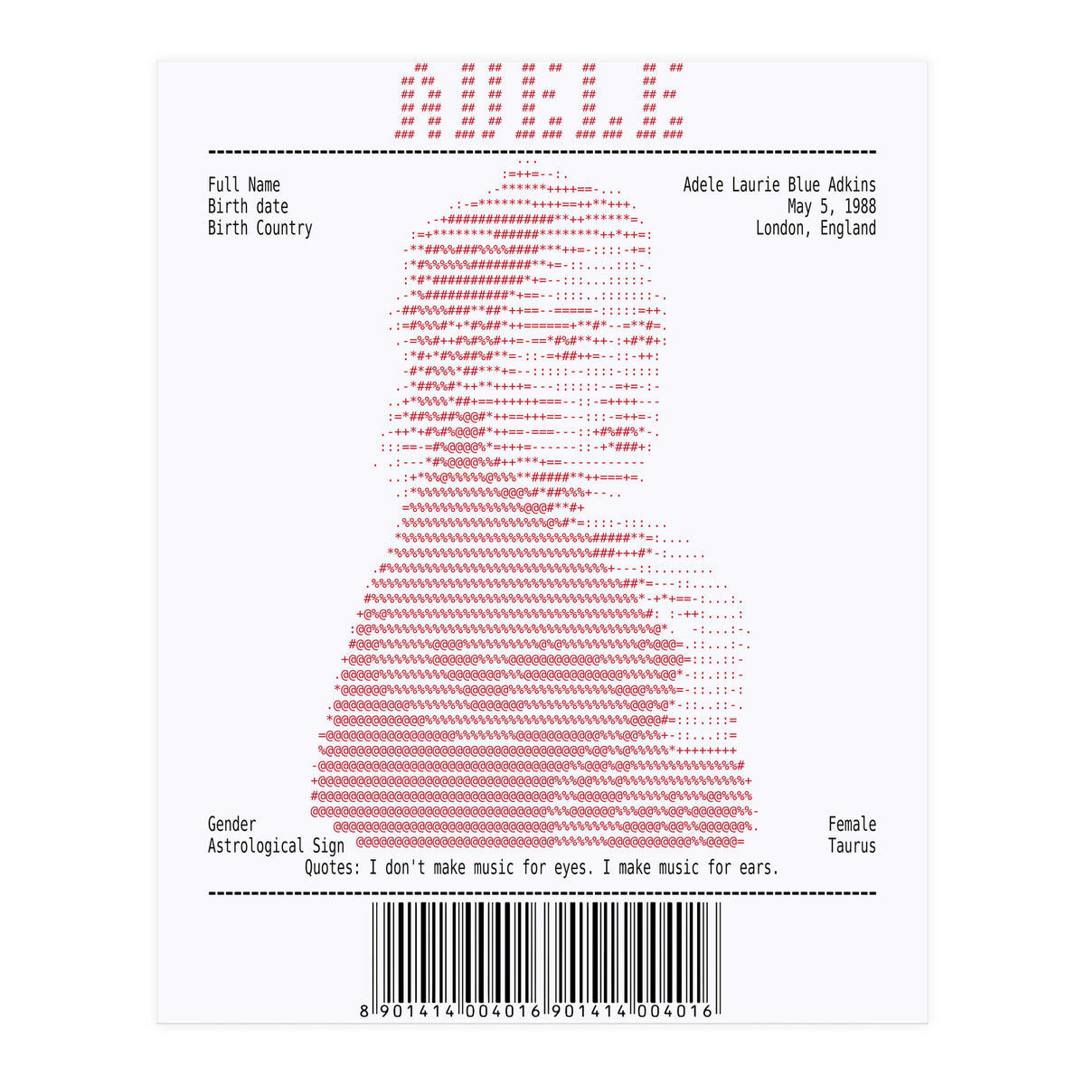 Receipt Art Adele Red (Print Only)