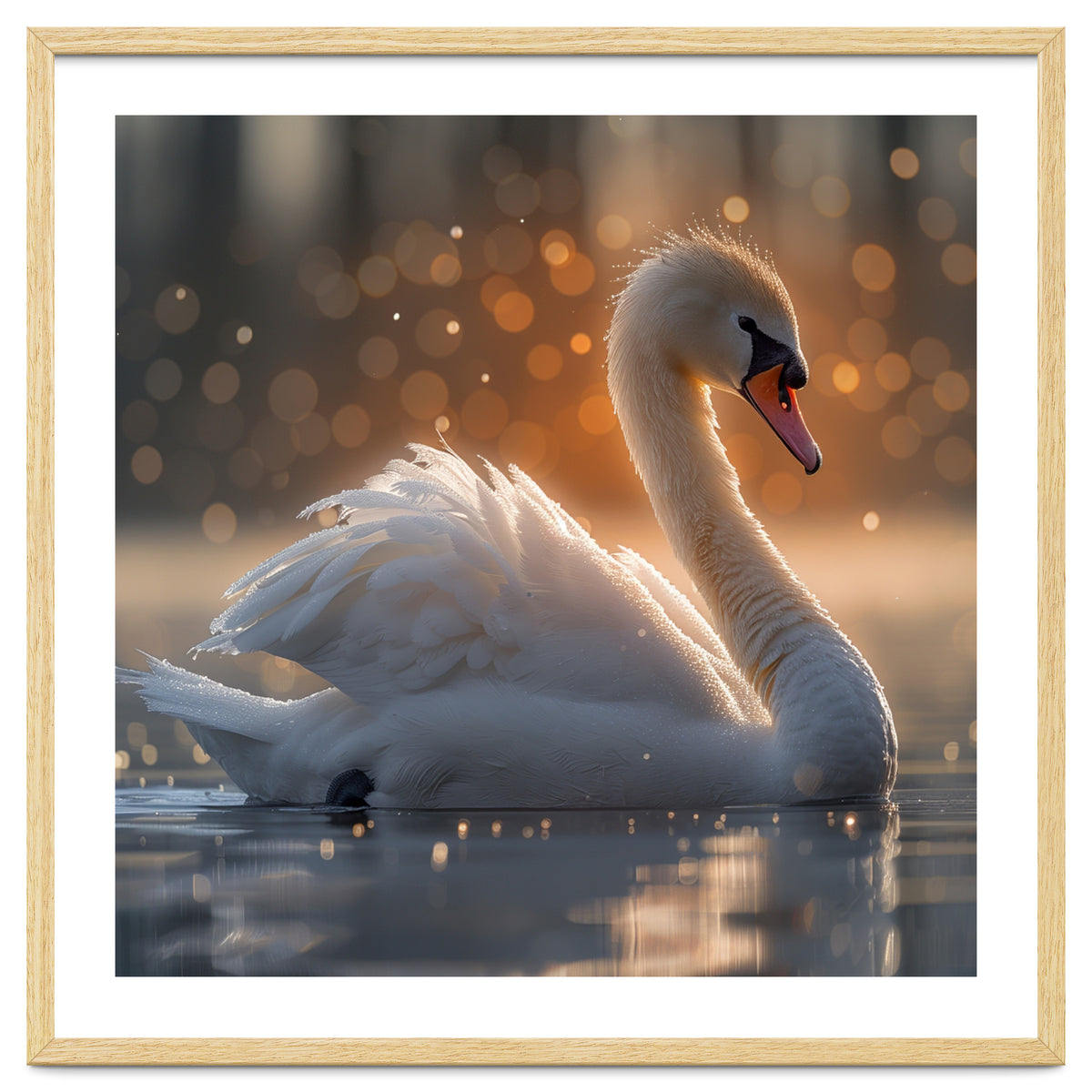 Majestic Swan Gliding On Water During Sunset Golden Hour Wildlife