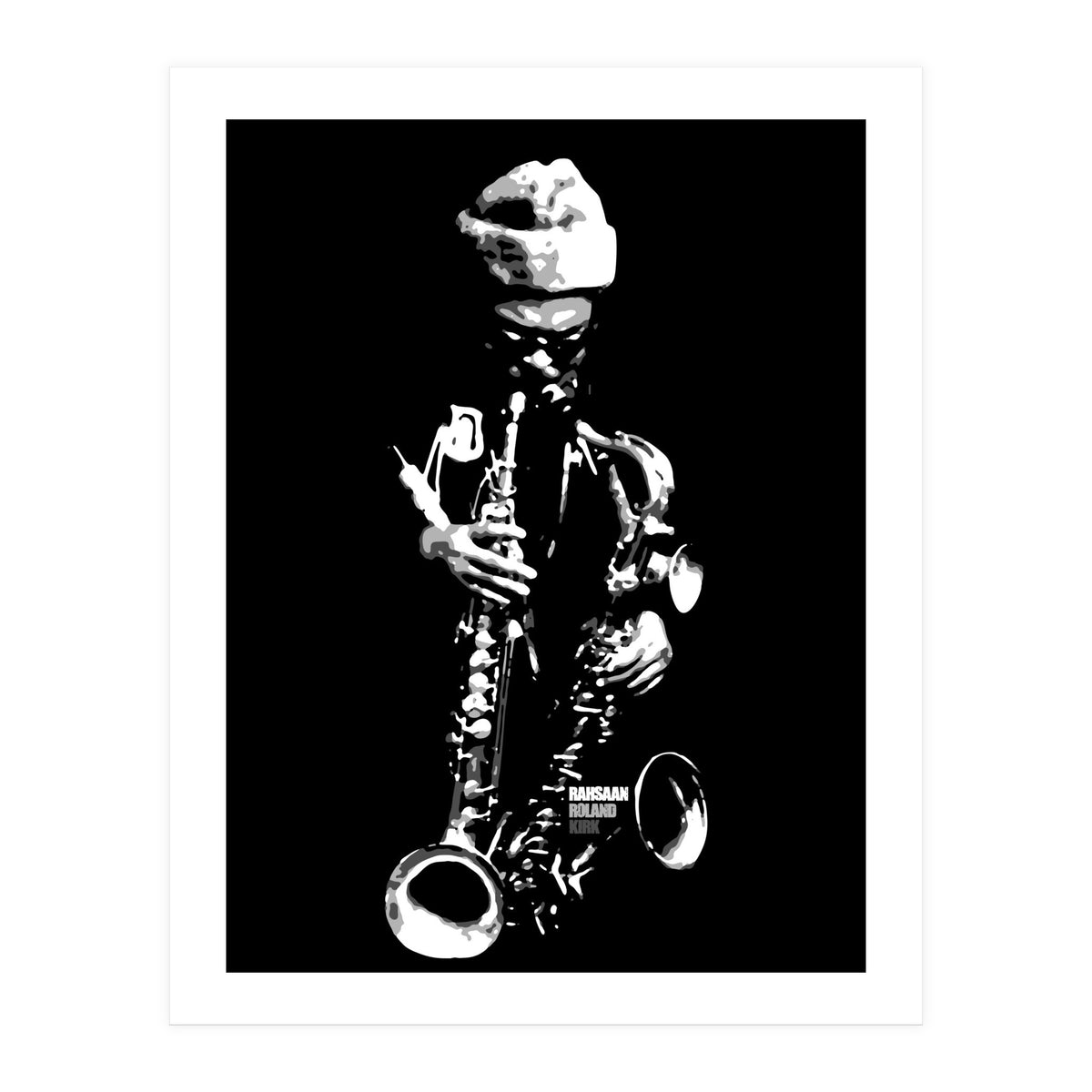 Rahsaan Roland Kirk Jazz Music Legend in Grayscale (Print Only)