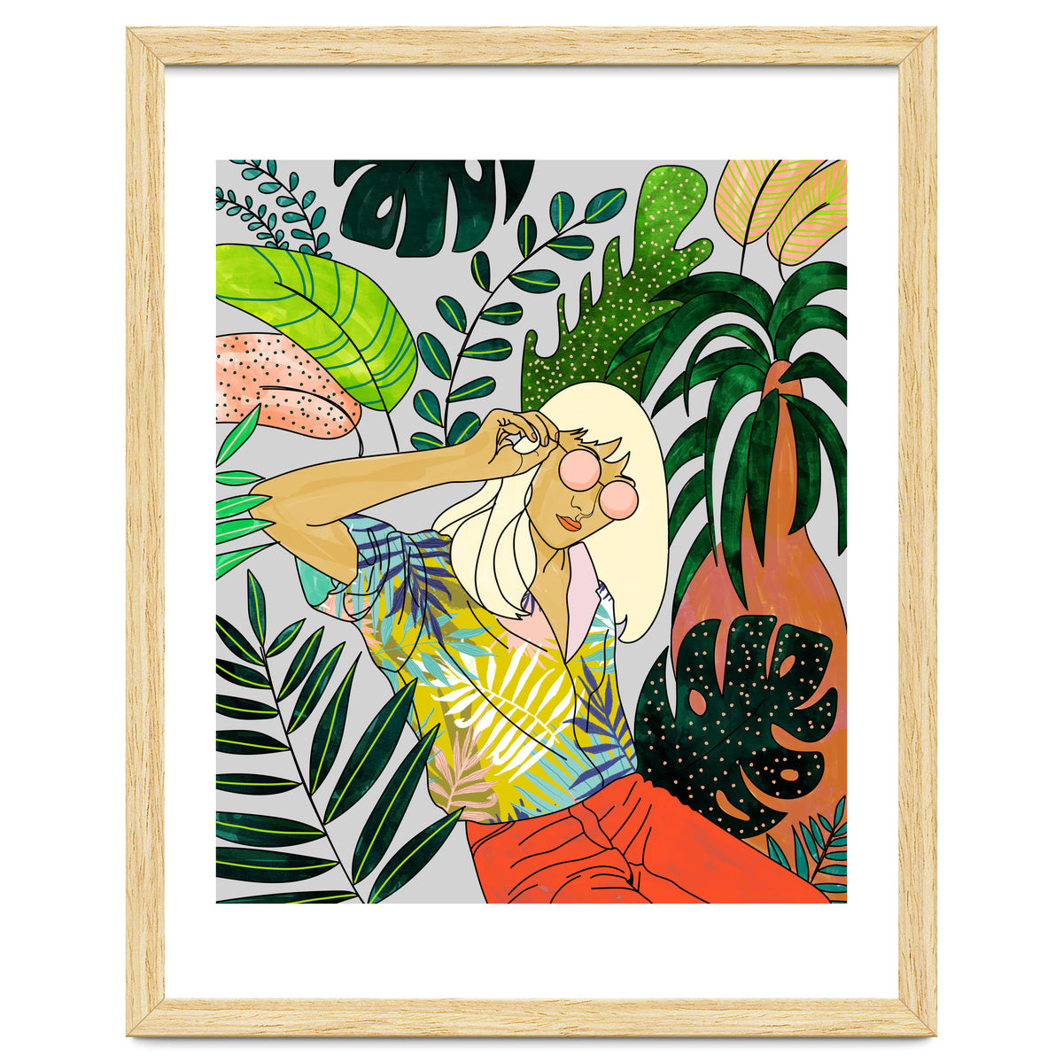 Spring Break, Tropical Bohemian Travel Line Art, Woman Fashion Palm Forest Jungle Watercolor Nature
