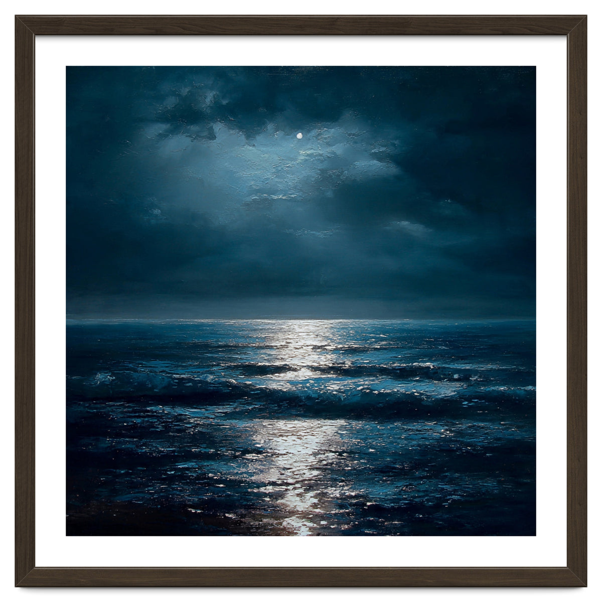 Ethereal Moonlight Over Midnight Ocean Waves
