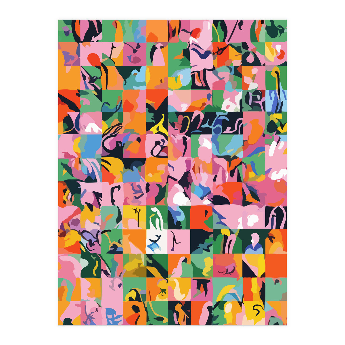 Life On A Checkboard, Abstract Maximalism Eclectic Painting, Bohemian Pop Of Color Illustration (Print Only)