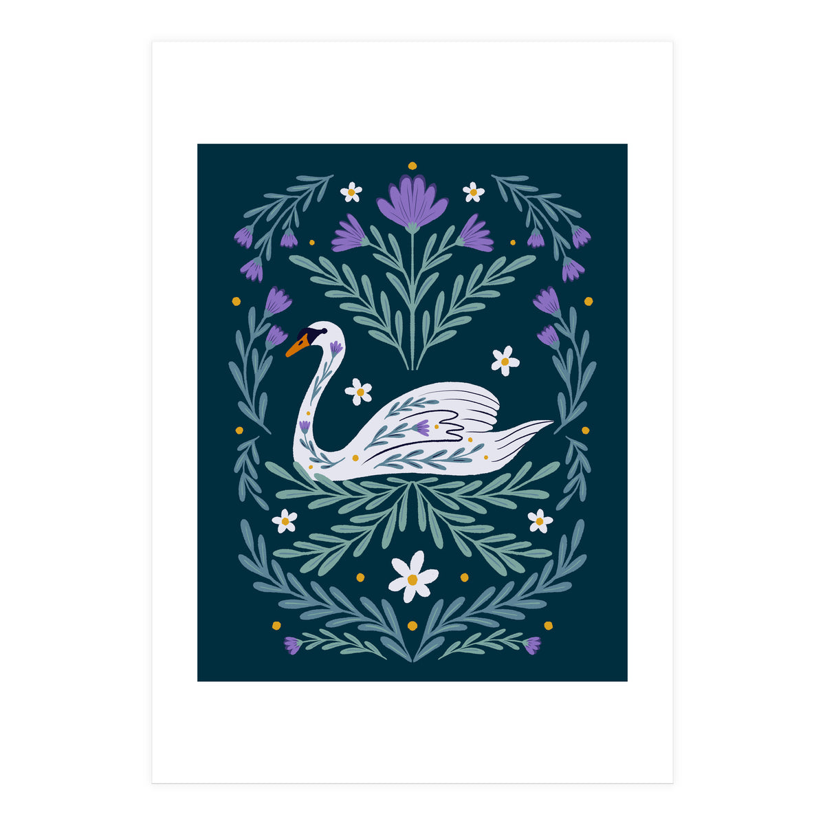 Swan Purple And Teal (Print Only)