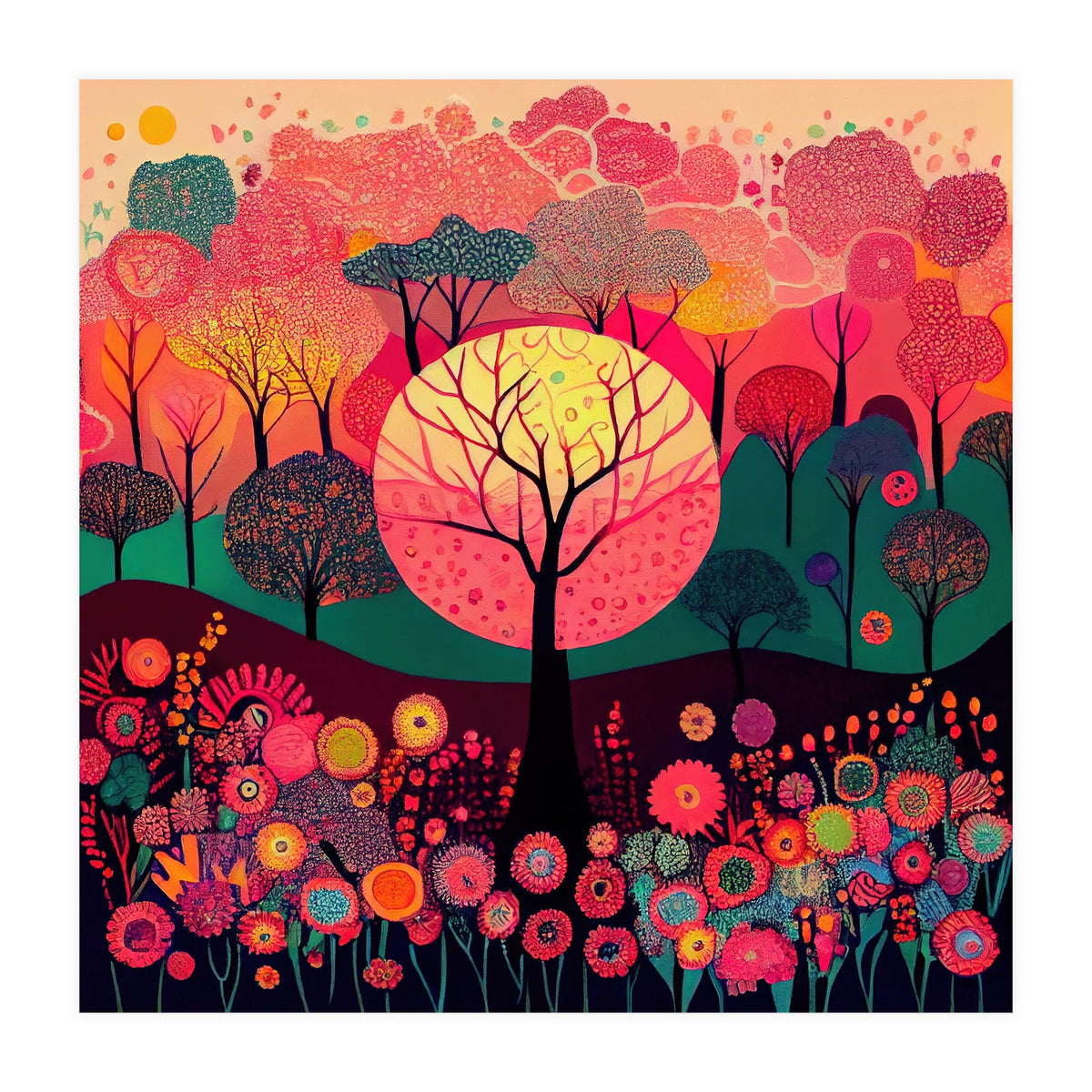 Folk Sunset Forest In Bloom (Print Only)