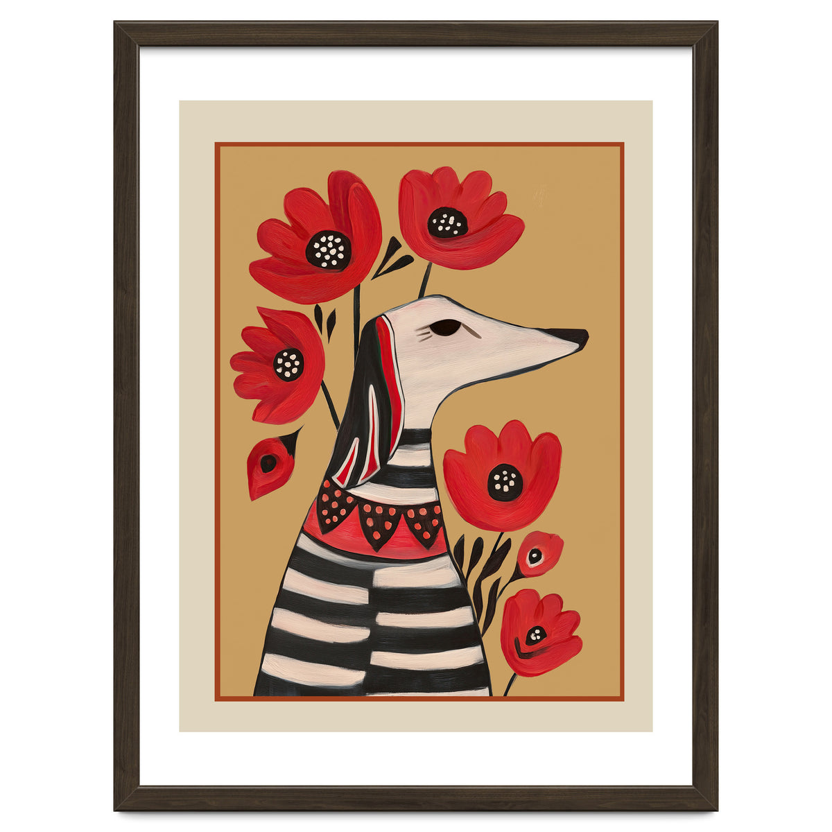 Striped Dog With Poppies