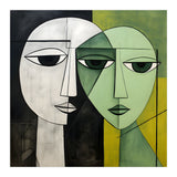 DYNAMIC FUSION, Two abstract heads converge - vibrant green tones intertwine with cool grey hues, a dance of contrast and connection. (Print Only) thumbnail