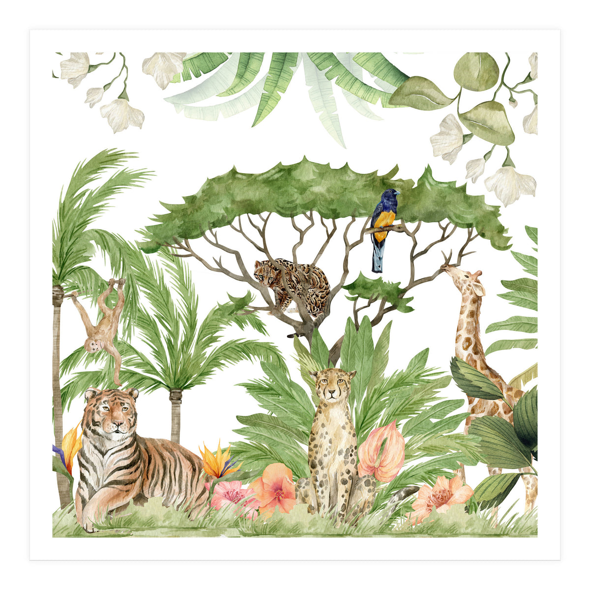 Watercolor Animals Savannah Landscape (Print Only)