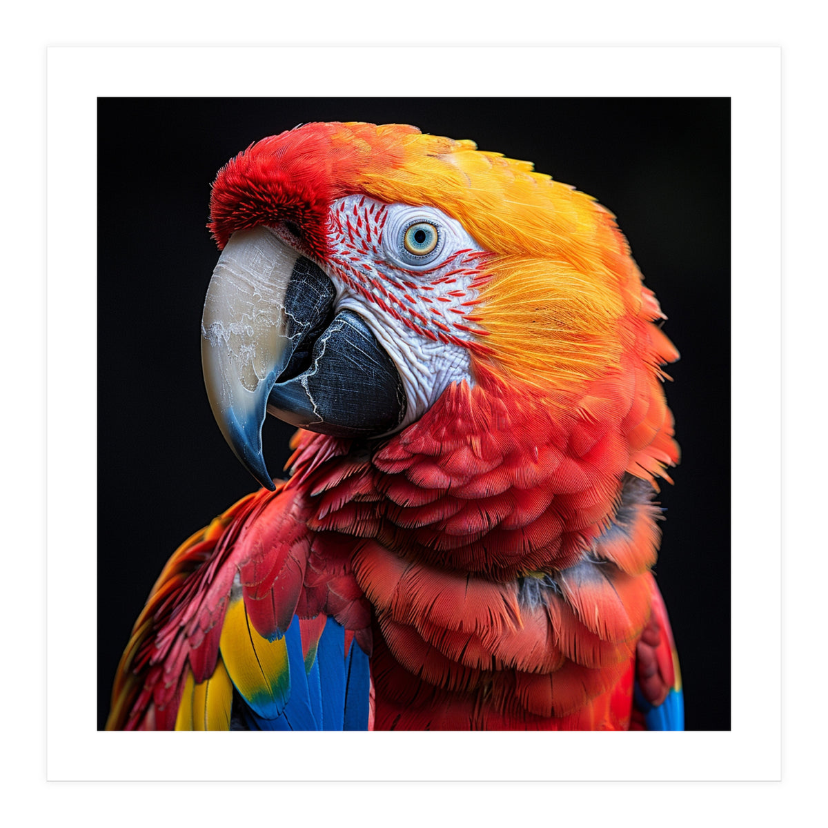 Scarlet Macaw Parrot Close Up Portrait Vivid Colors (Print Only)