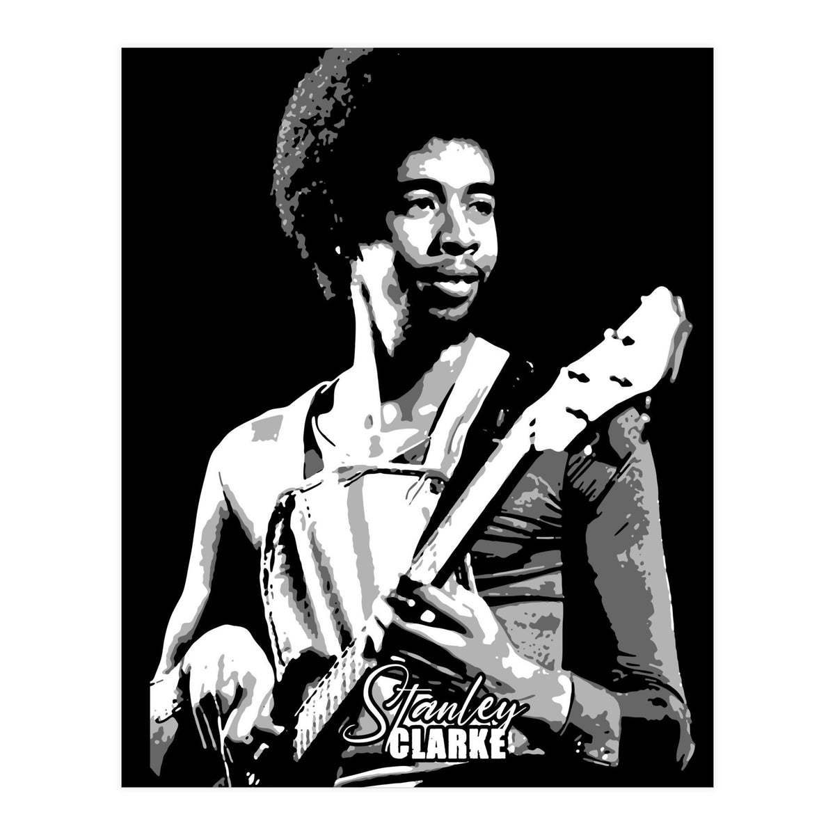 Stanley Clarke American Bassist in Grayscale (Print Only)