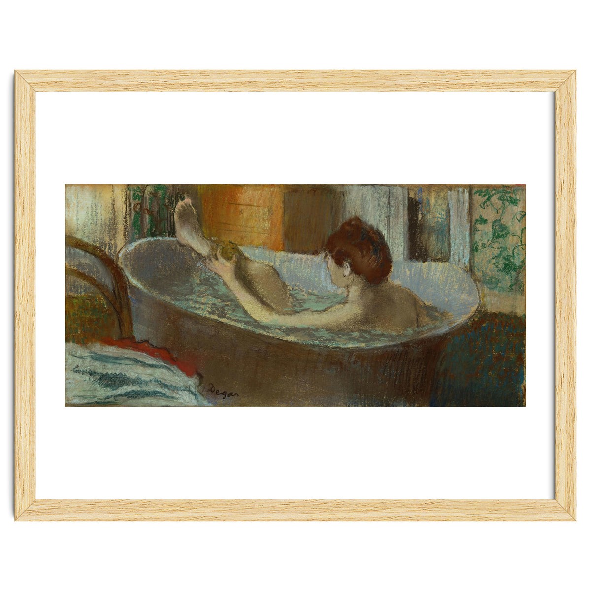 Woman in bath, sponging her leg. Pastel, 1883-84   19.7 x 41 cm.