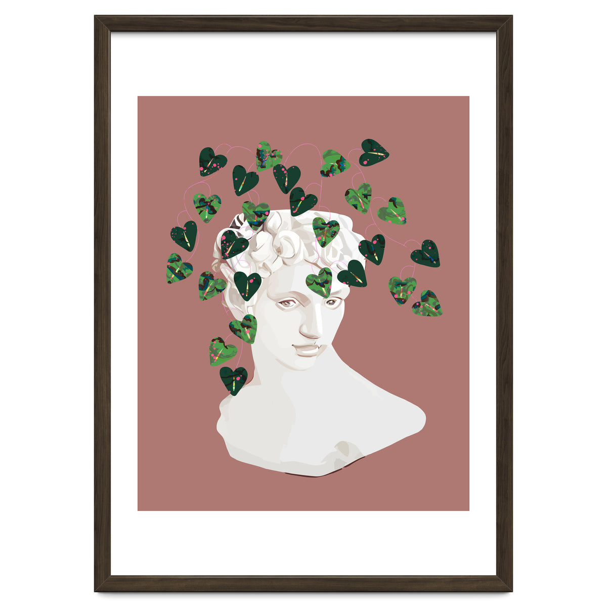 Roman Planter, Plant Pot, Botanical Nature Victorian Statue Face, Eclectic Bohemian Plant Lady Illustration