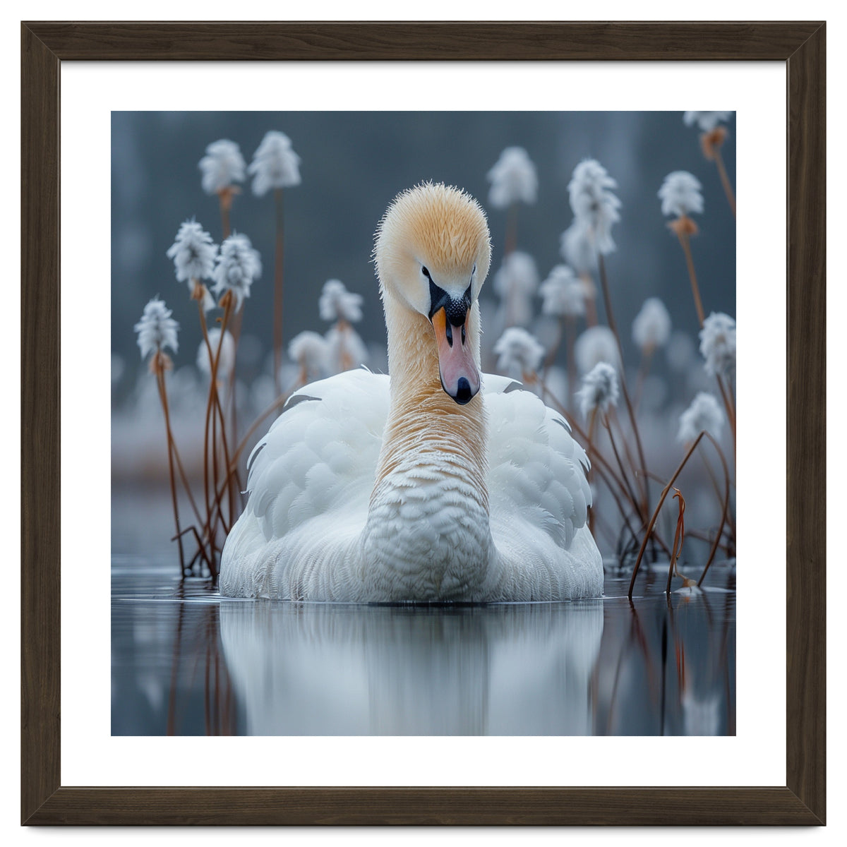 Swan Floating Serene On Calm Water