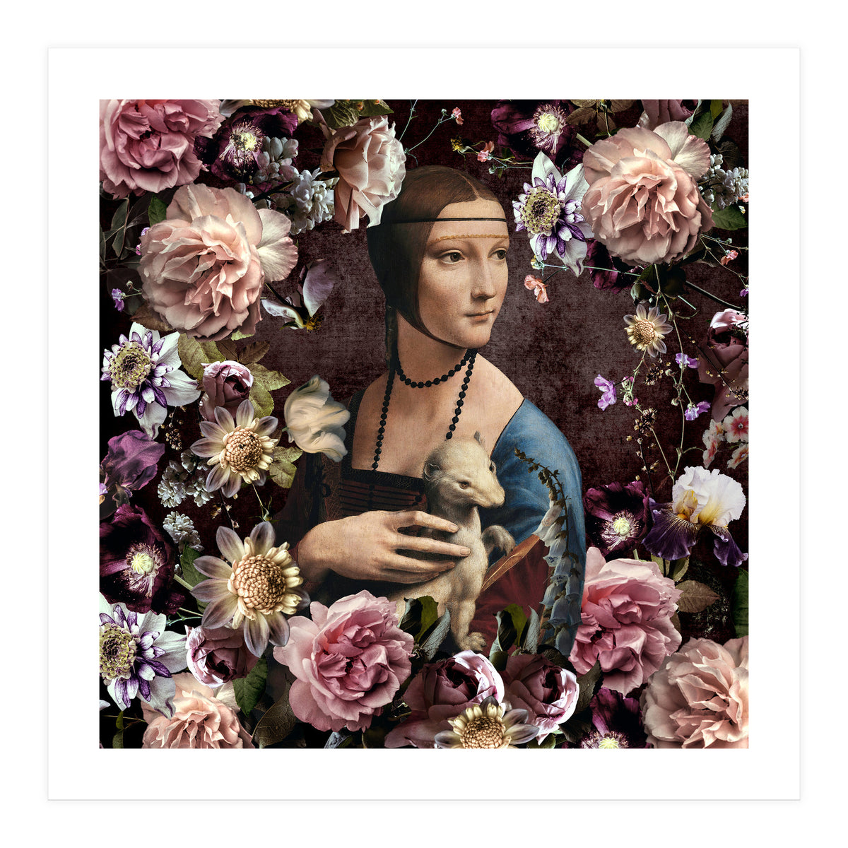 Woman with Ermine And flowers  (Print Only)