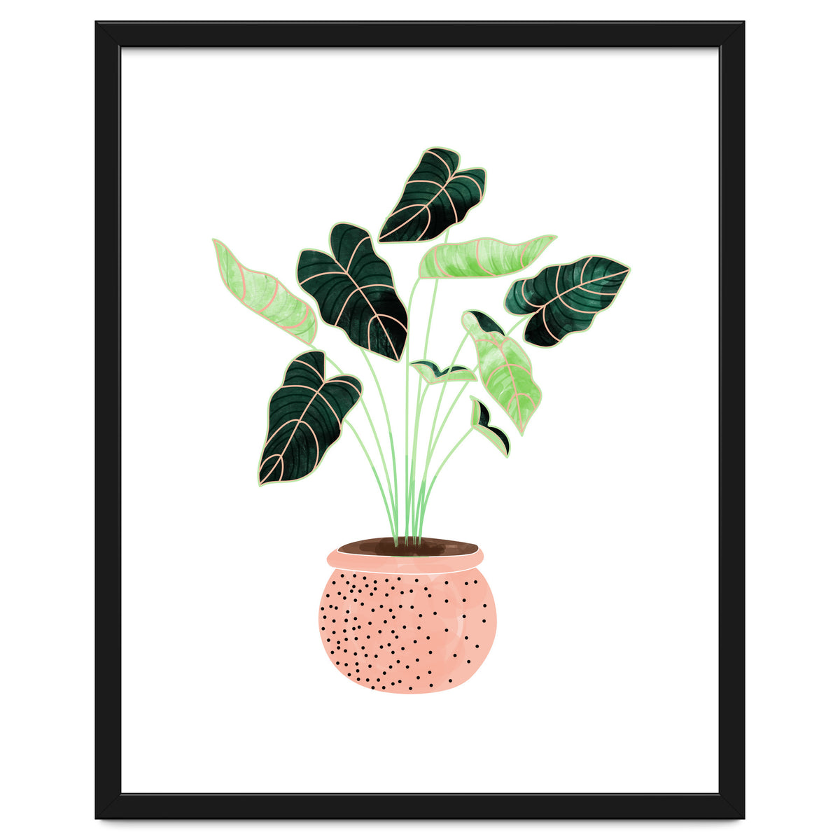 Home Plant | Ceramic Botanical Planter Illustration | Minimal Bohemian Watercolor Painting Polka Dot