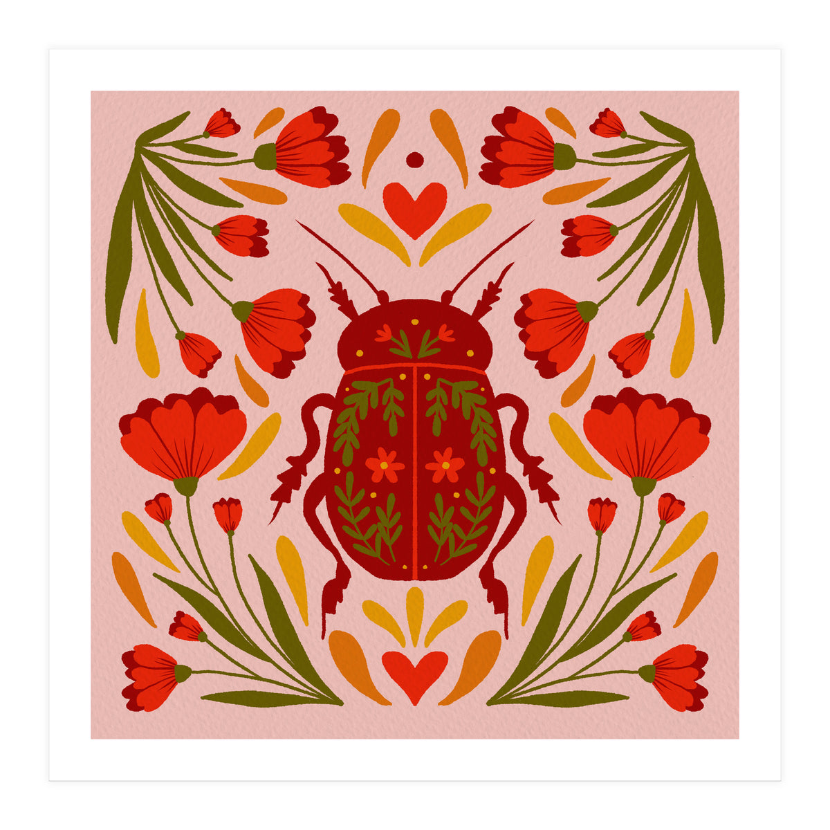 Beetle And Flowers (Print Only)