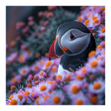 Puffin Bird Among Pink Flowers  (Print Only) thumbnail