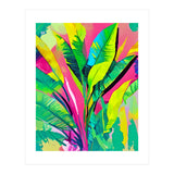 Pink Summer & Banana Leaves, Tropical Jungle Pop Of Color Nature, Forest Plants Bohemian Eclectic Watercolor Painting (Print Only) thumbnail