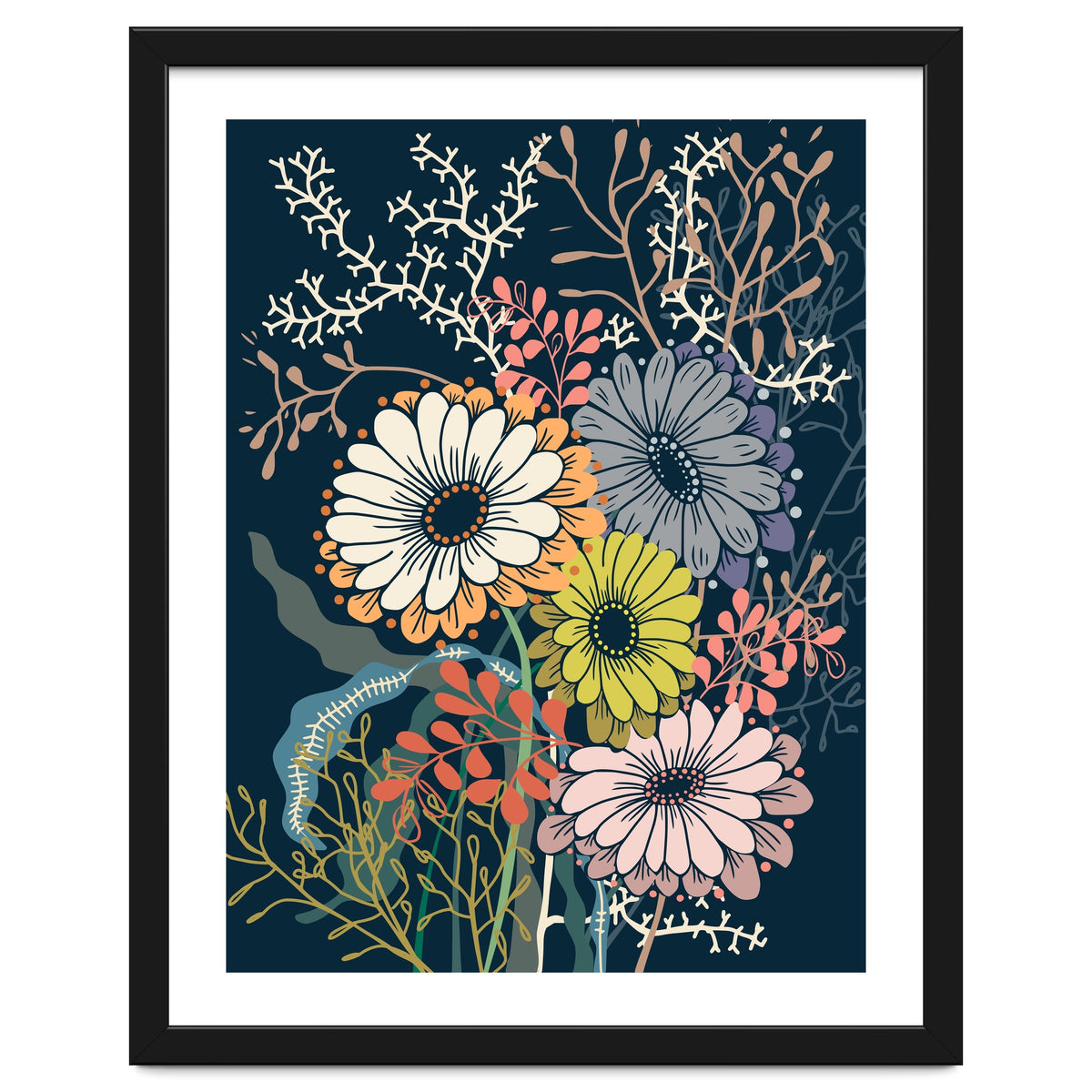 Springtime daisies dark blue
