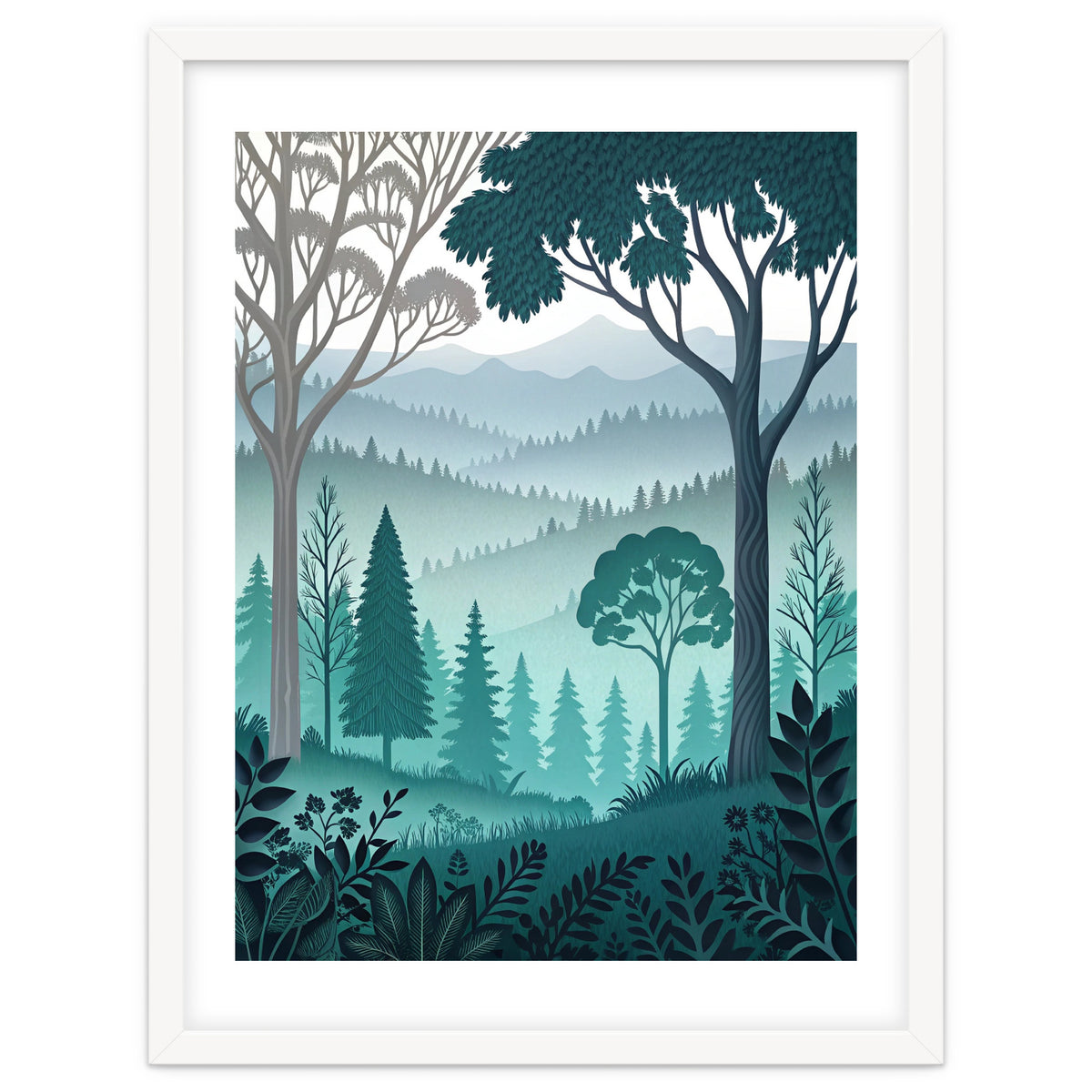 Vibrant Silhouettes in the Misty Teal Highlands