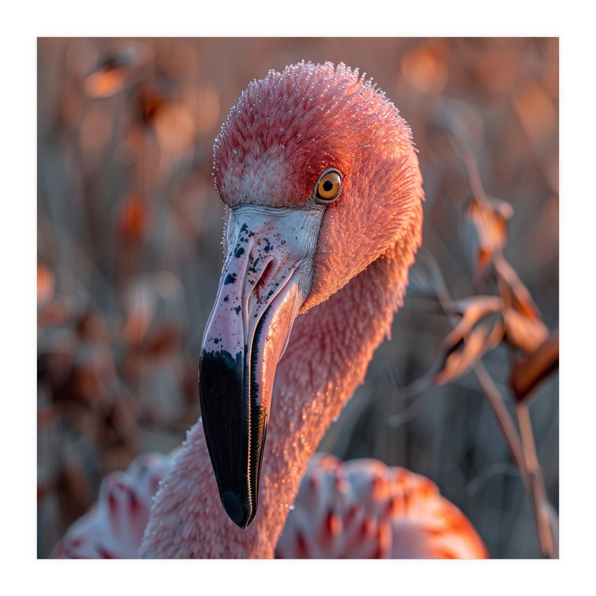 Close Up Of A Pink Flamingo Head In Sunlight (Print Only)