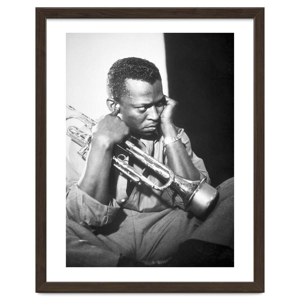 Jazz trumpeter Miles Davis early in his career playing in New York City, circa 1955.