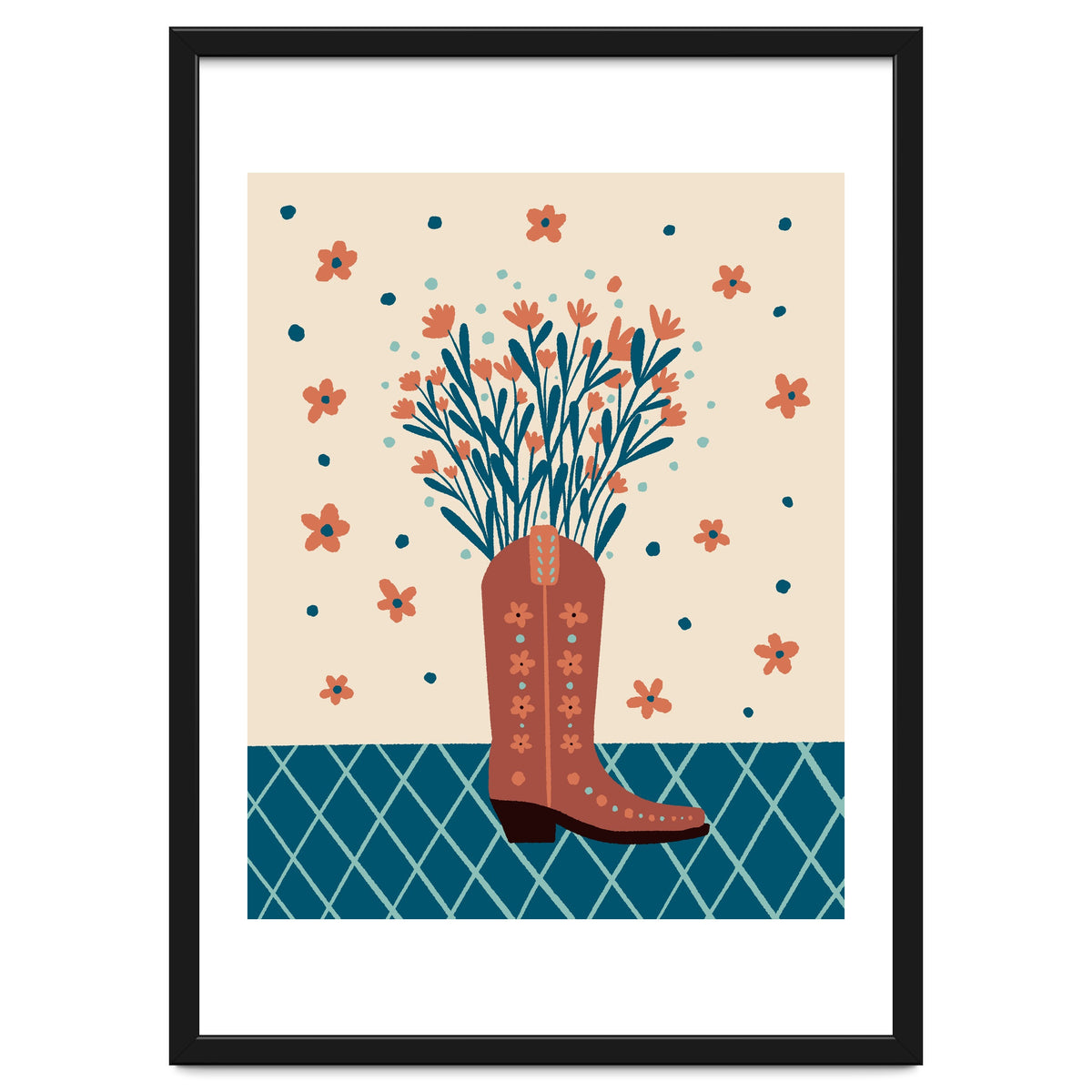 Mocha Cowboy boot with flowers