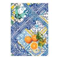 Mediterranean blue tiles, butterflies and citrus fruit (Print Only)