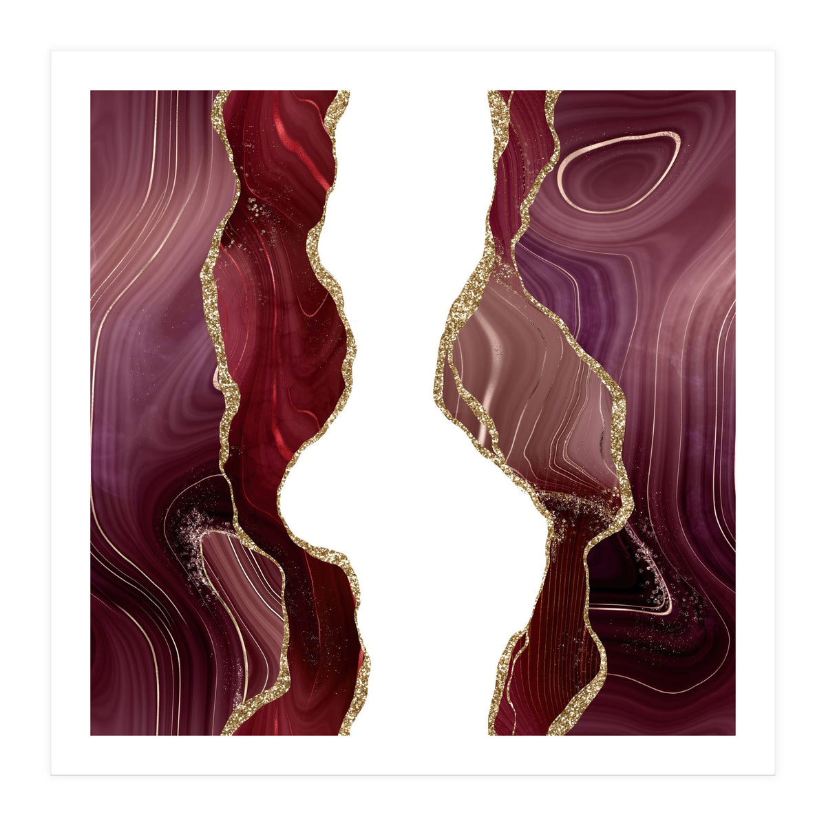 Burgundy & Gold Glitter Agate Texture 06 (Print Only)