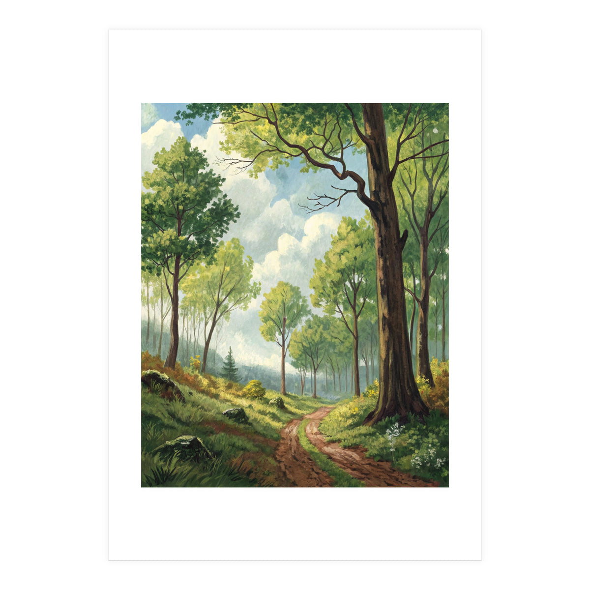 Vibrant Summer Forest Landscape Painting (Print Only)