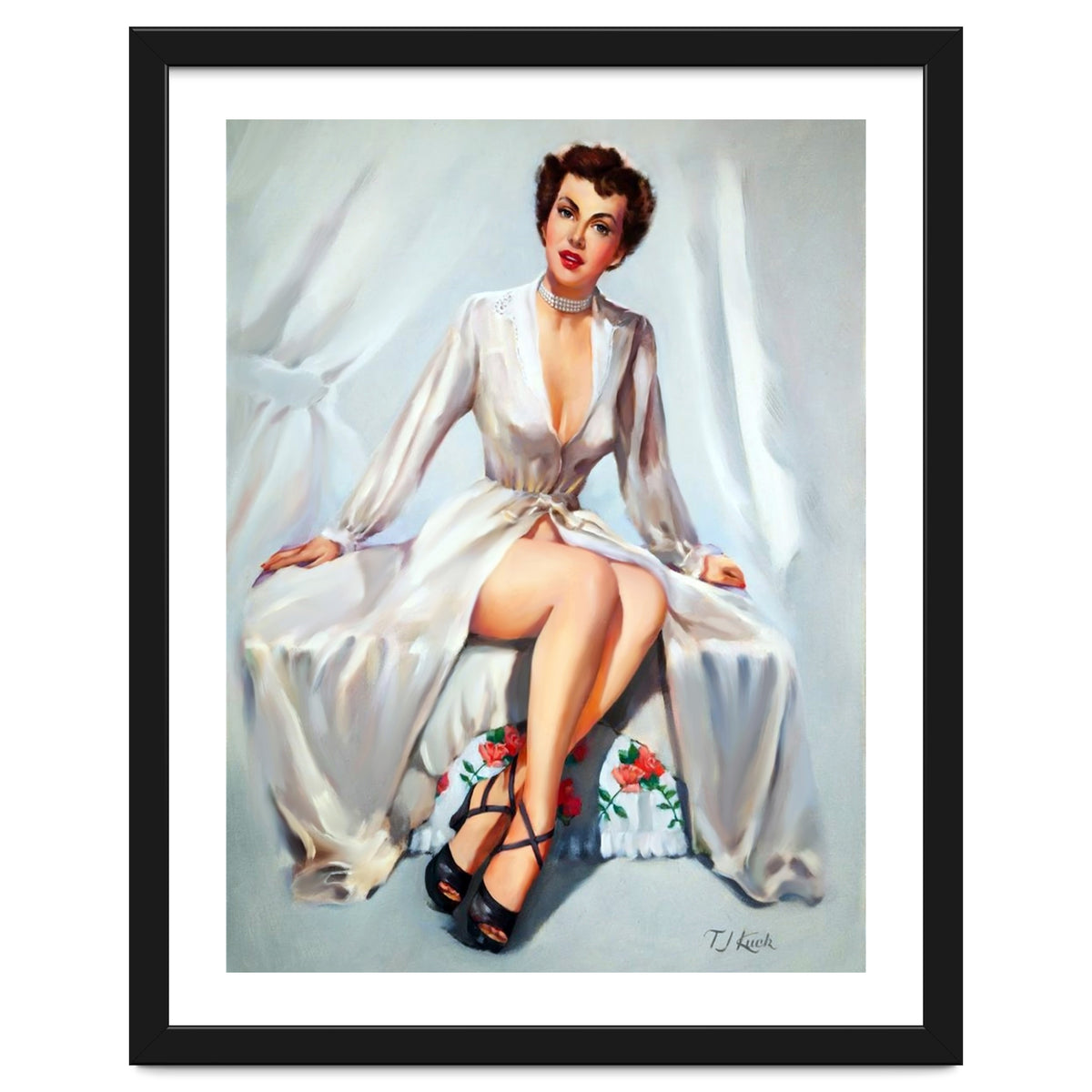 Beautiful Sexy Pinup In Posing Long White Dress