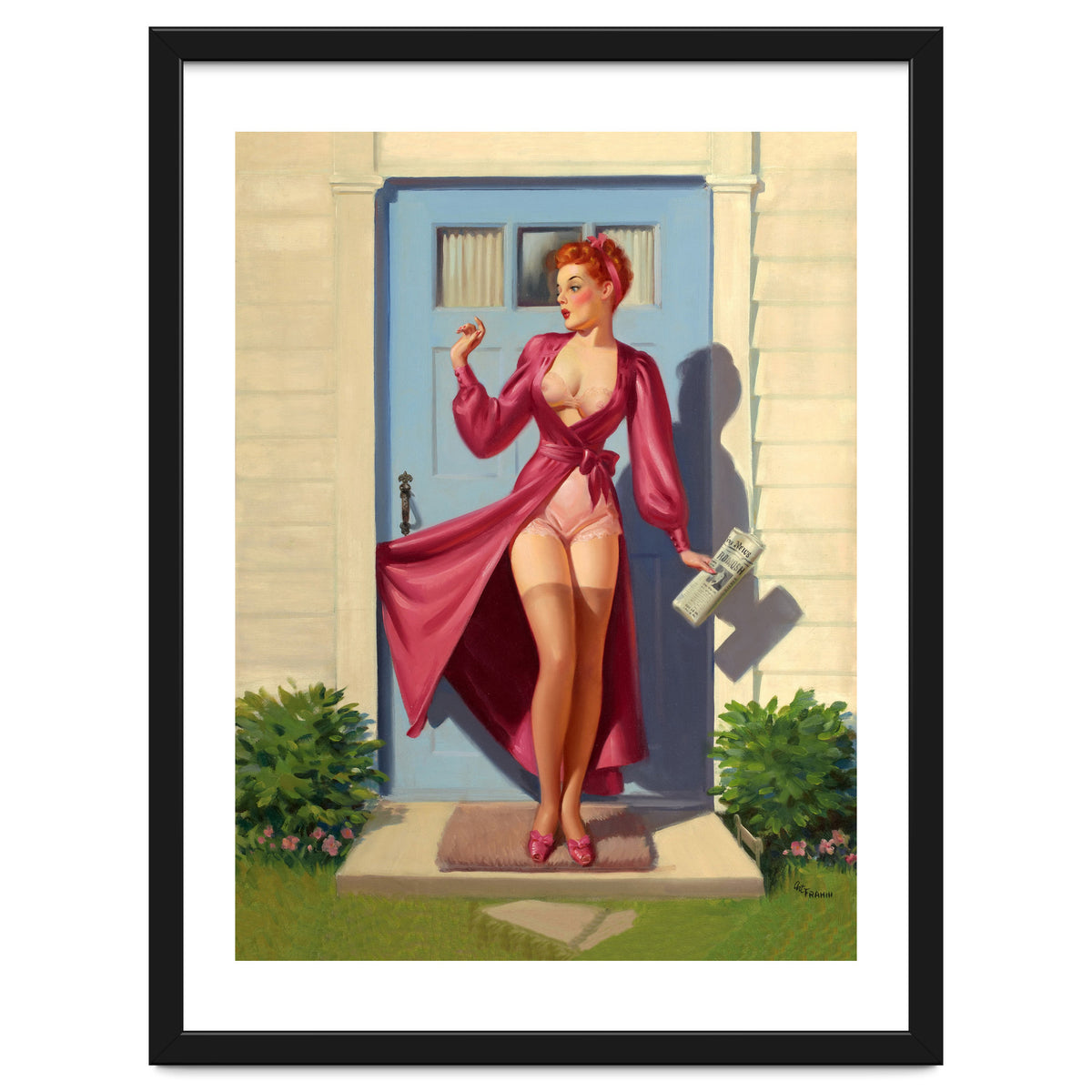 Pinup Girl With Accident At Her Door