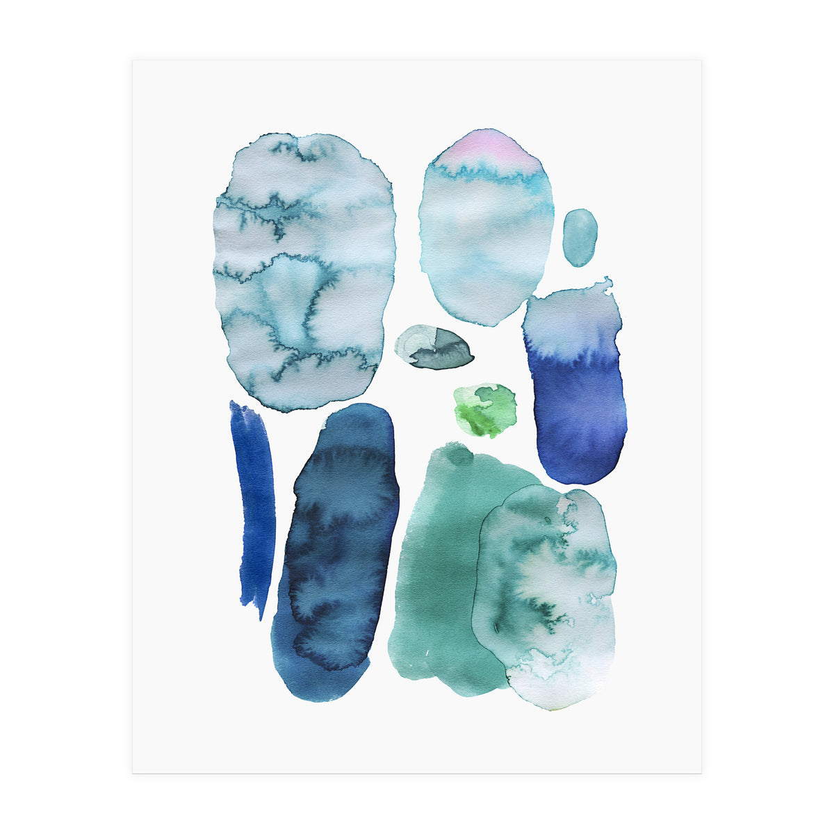 Watercolor Aqua Abstract Spots II (Print Only)