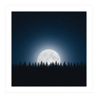 Midnight Serenity: Full Moon Over Forest Silhouettes (Print Only)
