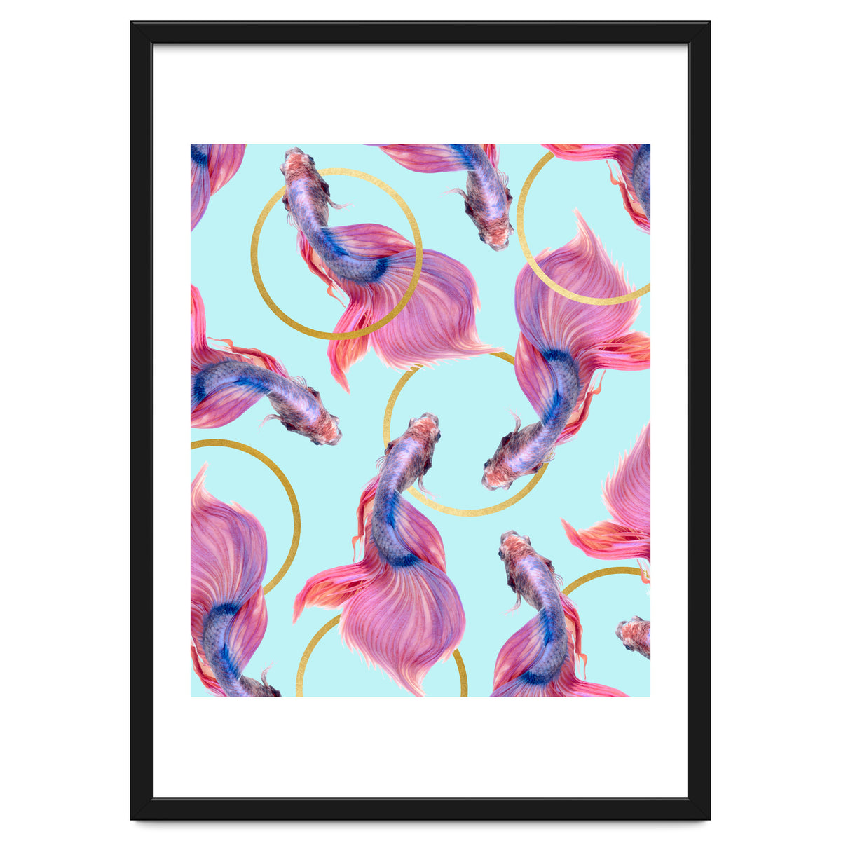 HullaHoops, Eclectic Colorful Fish Graphic Design, Animals Gold Rings Surrealism Quirky