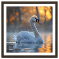 Beautiful Swan Floating On Water At Sunset