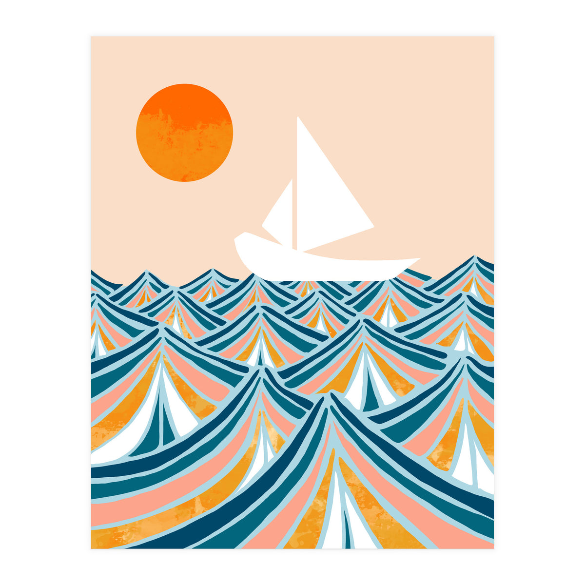 Set Sail, Ocean Boat Sailing Travel, Sea Cruise Summer Waves, Graphic Design Bohemian Modern Eclectic (Print Only)
