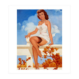 Beautiful Pinup Girl Posing On A Fence (Print Only) thumbnail