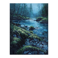 The Cerulean Current: A Whispering Flow Through the Moss (Print Only)
