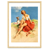 Sexy Pinup Girl On The Beach With Her Dog thumbnail