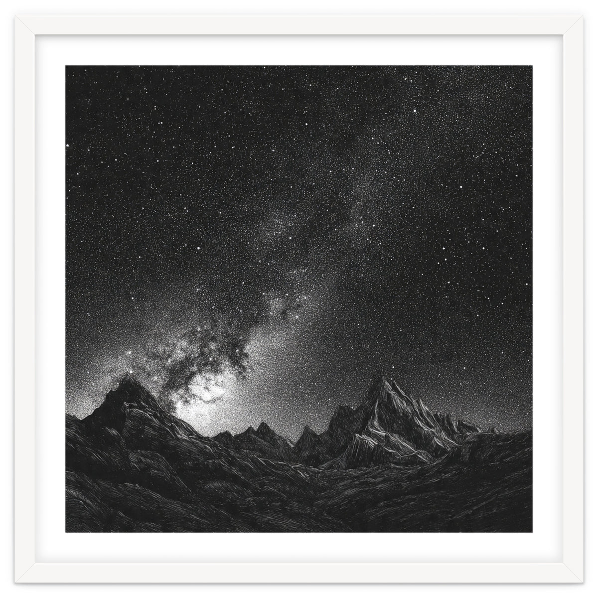 Starlit Mountain Majesty: Detailed Monochrome Milky Way