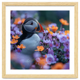 Puffin Bird Among Vibrant Purple And Orange Flowers thumbnail