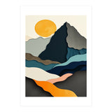 Minimalist Layered Mountain Landscape with Golden Sun (Print Only) thumbnail