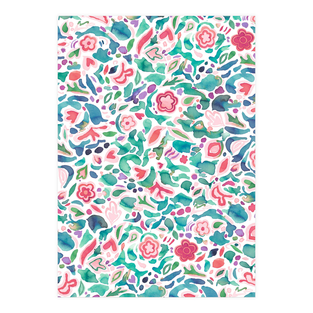 Primitive Flowers Green Coral (Print Only)