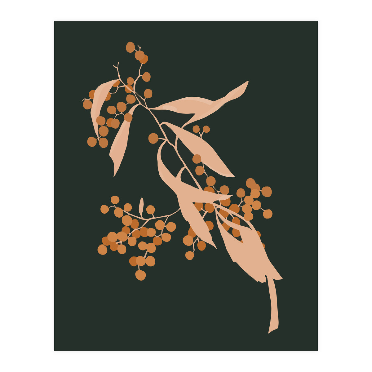 The Blooming Touch, Botanical Vintage Illustration, Dark Blush Bohemian Painting, Plants Nature Eclectic Classy Scandinavian (Print Only)