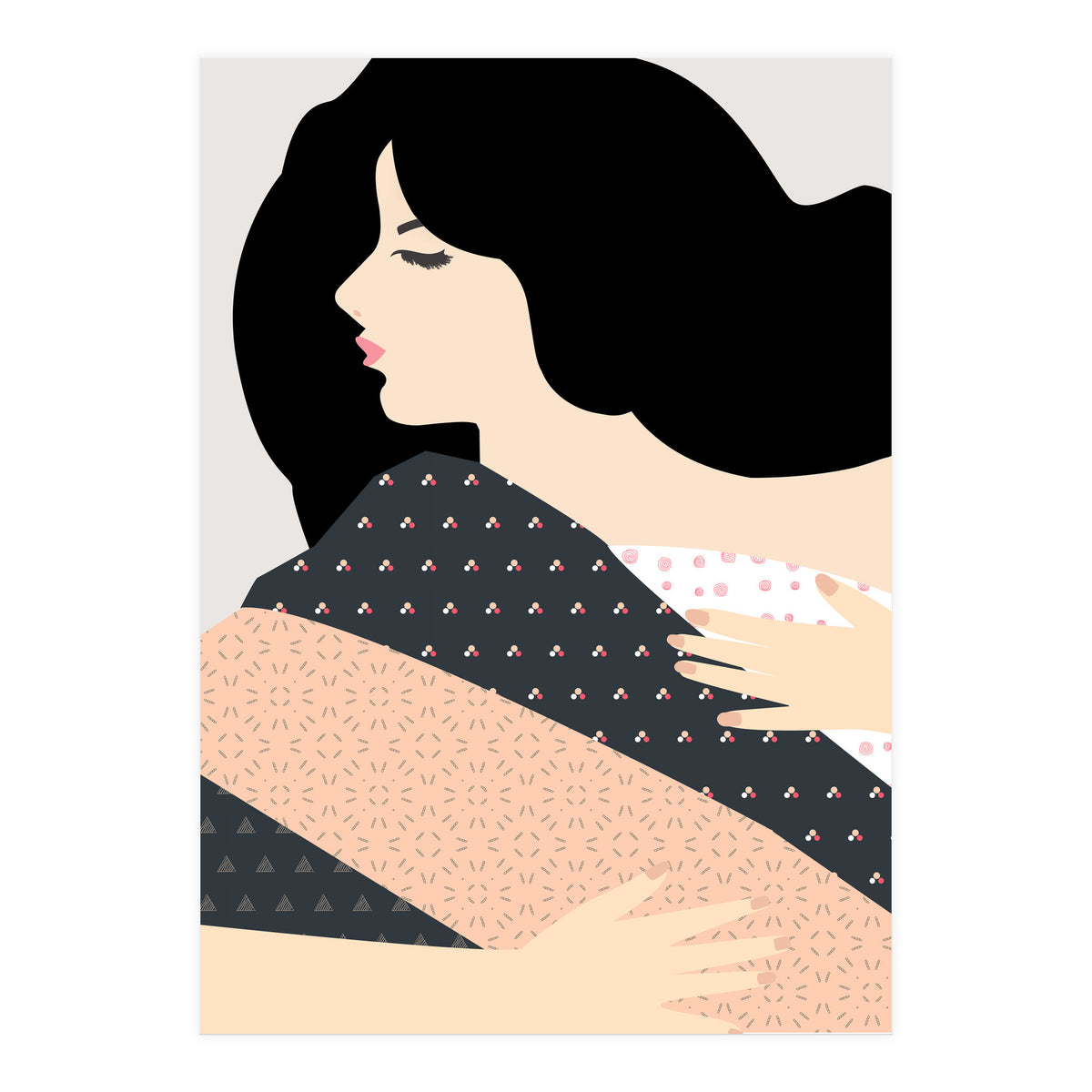 Not Today, Sleepy Lazy Woman In Bed, Quirky Eclectic Blanket Cozy Sleep In Illustration (Print Only)