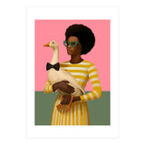 Stylish Woman Holding Goose In Striped Dress (Print Only) thumbnail