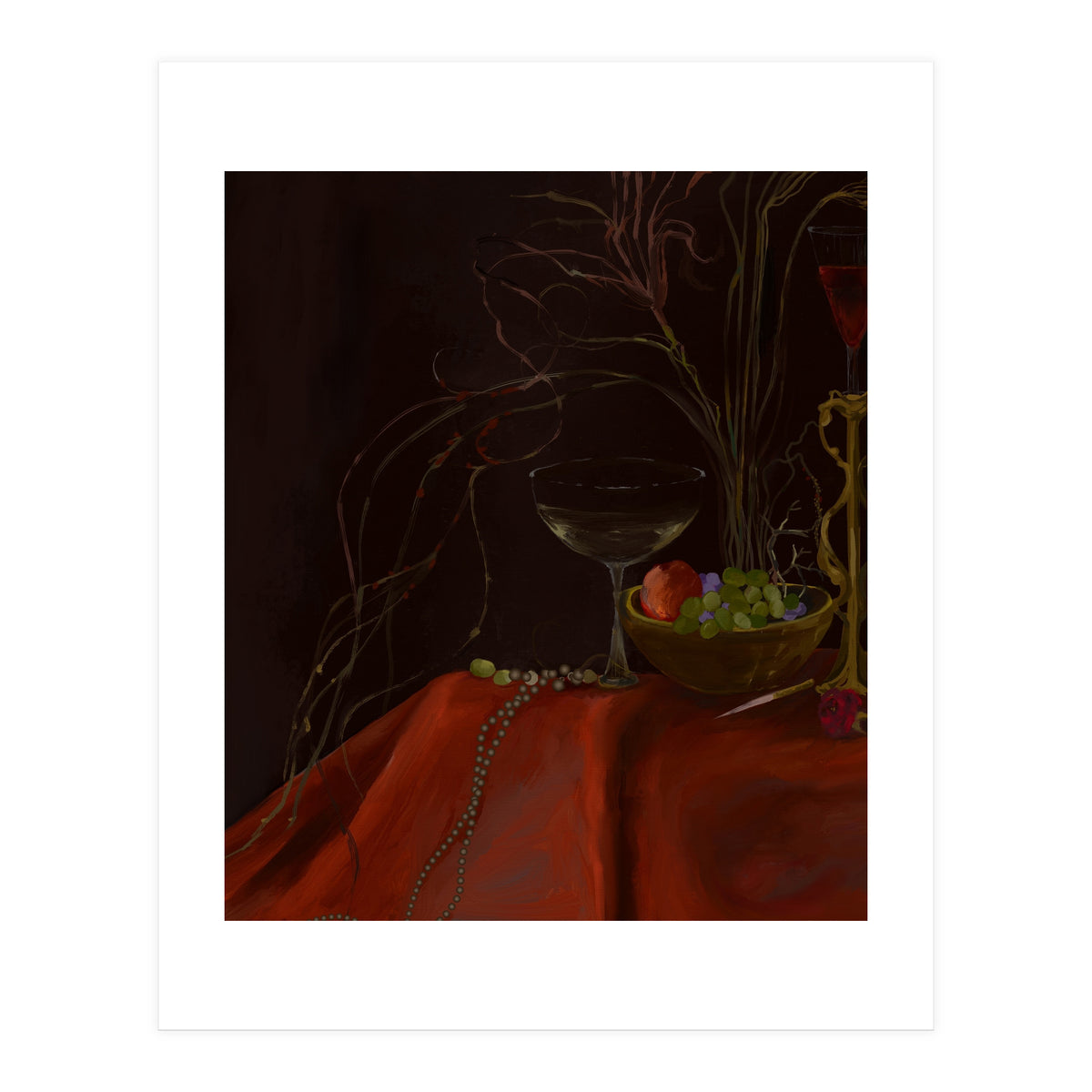 Dark Baroque Still Life Table and Wine oil (Print Only)