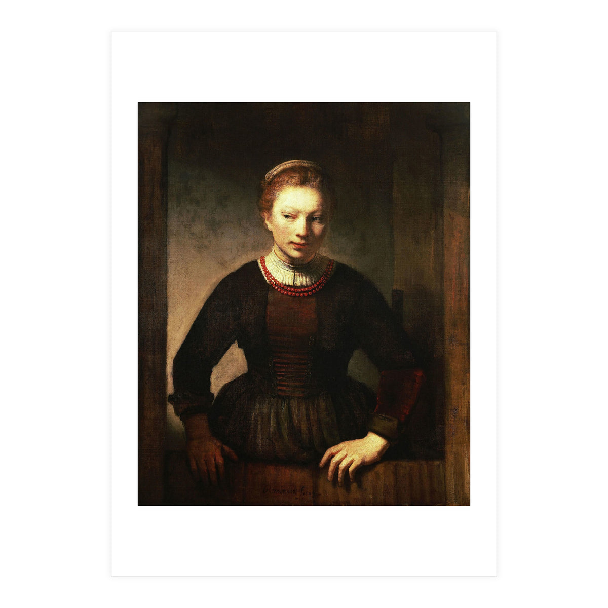 Rembrandt Harmenszoon van Rijn / 'Young Girl at an Open Half-Door', 1645. (Print Only)